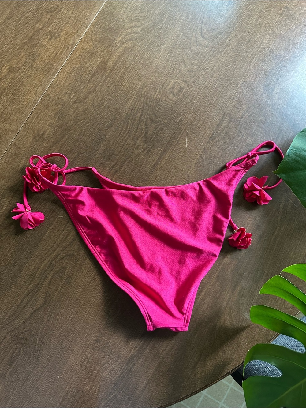 Hot Pink Floral Tie String Bikini Set | Triangle Top | - Picture 4 of 4